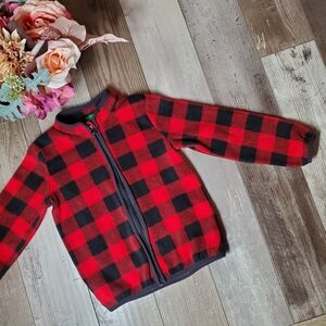 Dip Toddler Boy Size 4T Red and Black Buffalo Plaid Fleece Zip-Up Jacket Top EUC